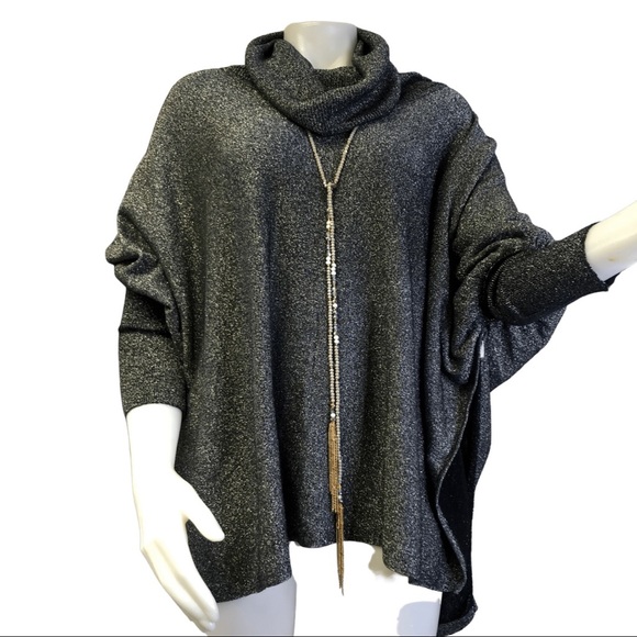 Alfani women lurex oversized knit cowl neck batt sleeves blouse, sz small - Picture 1 of 13